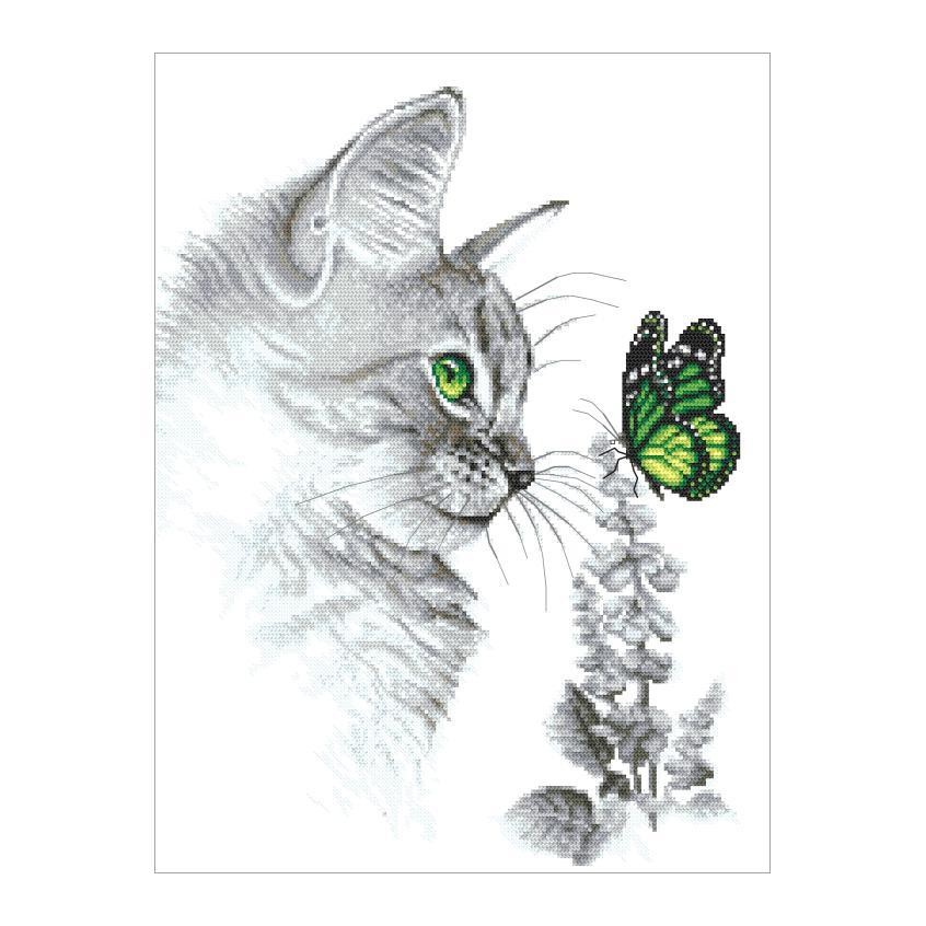 Cross stitch pattern for a phone - Kitten with butterfly