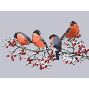 S 10329 Cross stitch pattern for a phone - Bullfinches on a twig