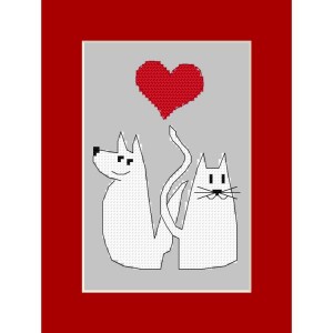 S 10692 Cross stitch pattern for smartphone - Valentine's Day card - Dog and cat