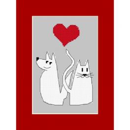 S 10692 Vzor na vyšívání na mobil - Valentýnské přání - Kočka a pes