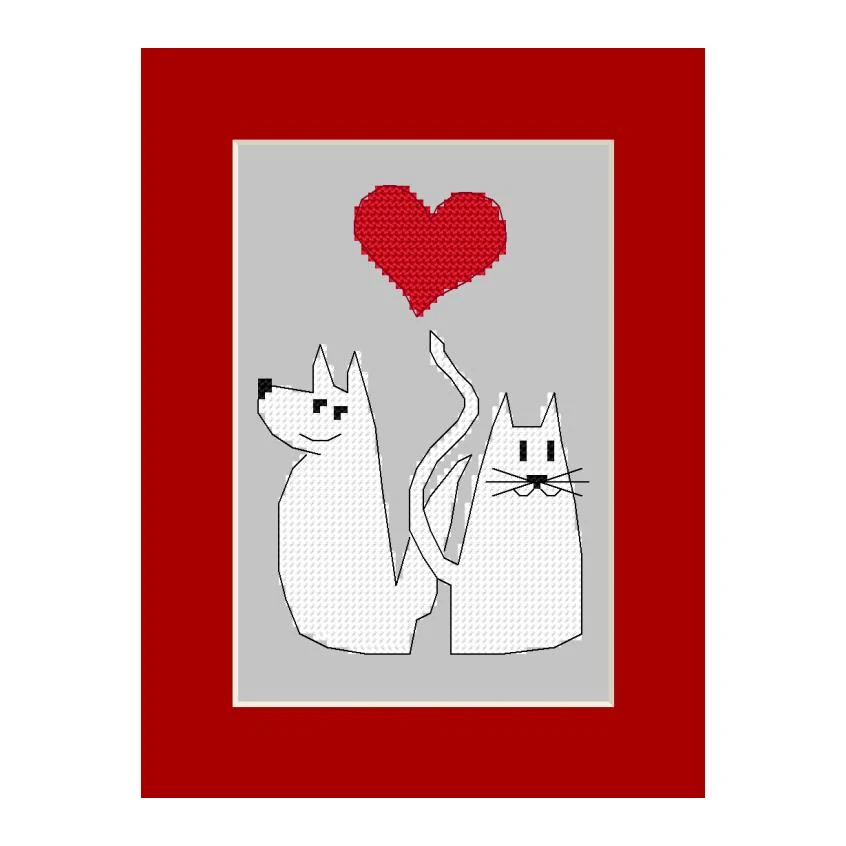 Vzor na vyšívání na mobil - Valentýnské přání - Kočka a pes