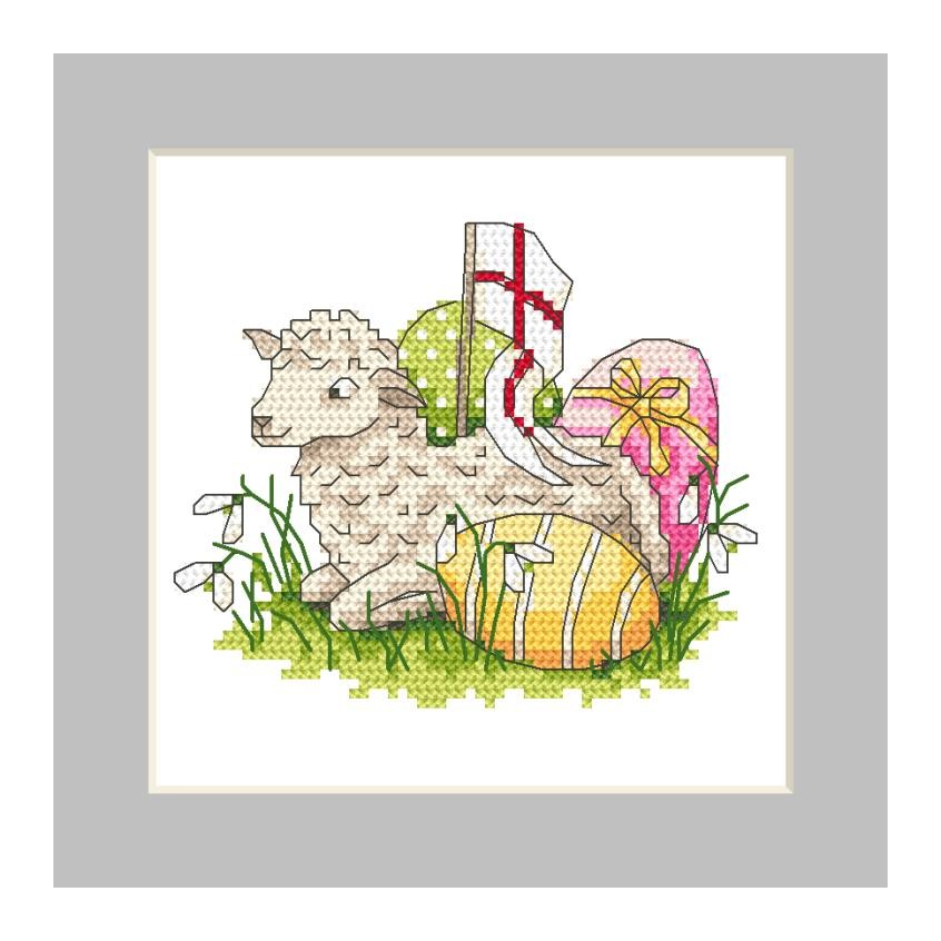 Cross stitch pattern for smartphone - Postcard - Lamb with Easter eggs