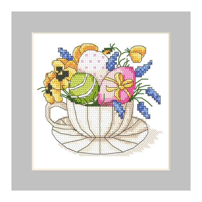 Cross stitch pattern for smartphone - Postcard - Cup with Easter eggs