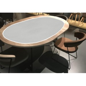 998-12 Oval table runner Aida with lace 50x110 cm grey