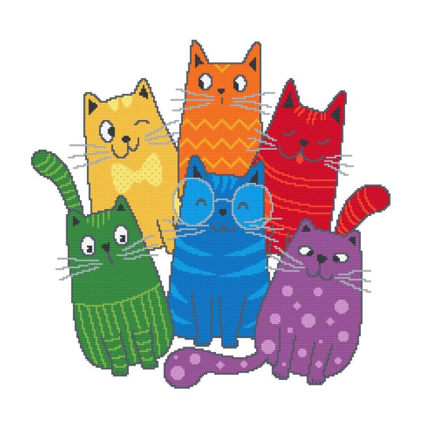 Cross stitch pattern for a phone - Faces of the cat family