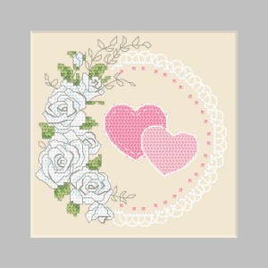 ZU 10358 Cross stitch kit - Postcard - Wedding hearts
