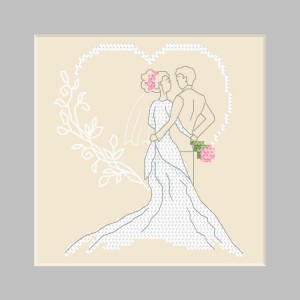 W 10357 Cross stitch pattern PDF - Postcard - Wedding couple