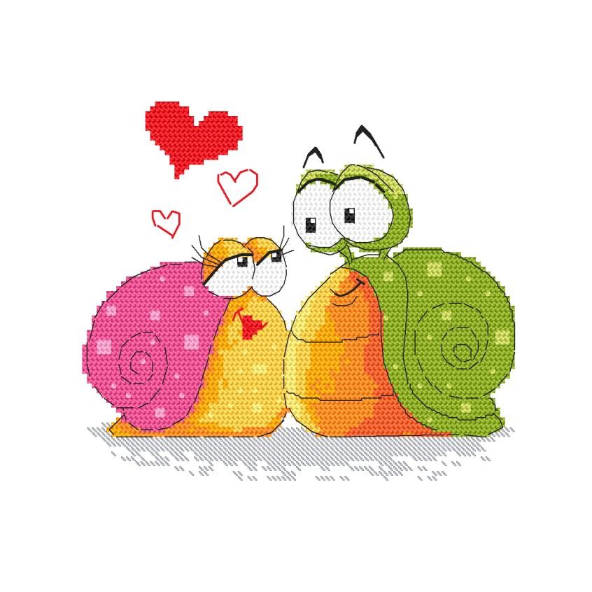 Cross stitch pattern for smartphone - Snails in love