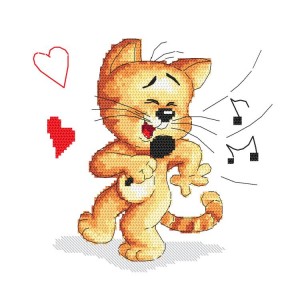 W 10500 Cross stitch pattern PDF - Singing kitten