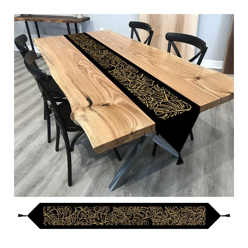 Cross stitch pattern for smartphone - Table runner sash with monstera - black