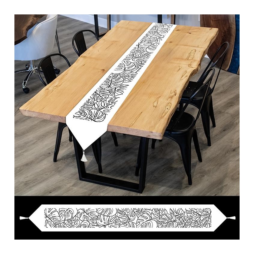 Cross stitch pattern for smartphone - Table runner sash with monstera - white