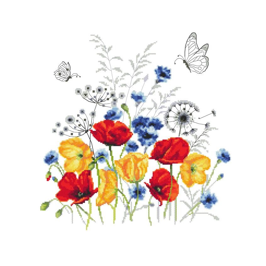 Cross stitch pattern for a phone - Poppy meadow