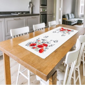 ZU 10509 Cross stitch kit - Table runner with purple poppies