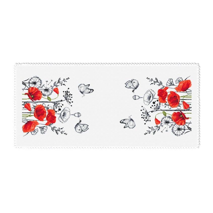 Cross stitch pattern for smartphone - Table runner with purple poppies