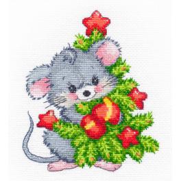 OV 1247 Vyšívací sada - Myška s vánočním stromečkem