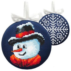 ZU 10726 Cross stitch kit - Christmas ball-disc with a snowman