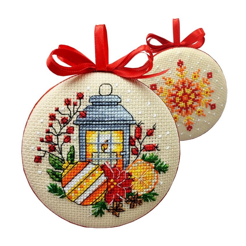 Cross stitch pattern for smartphone - Christmas ball-disc with a lantern I