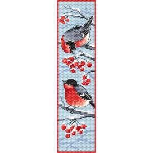W 10388 Cross stitch pattern PDF - Bookmark with bullfinches