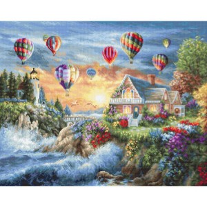 LS B614 Cross stitch kit - Balloons over sunset cove