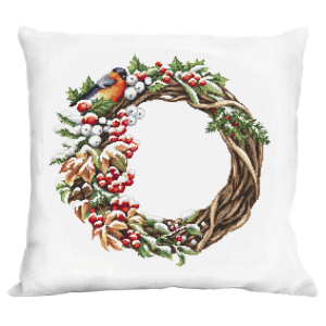 S 10519-01 Cross stitch pattern for a phone - Cushion with a winter wreath