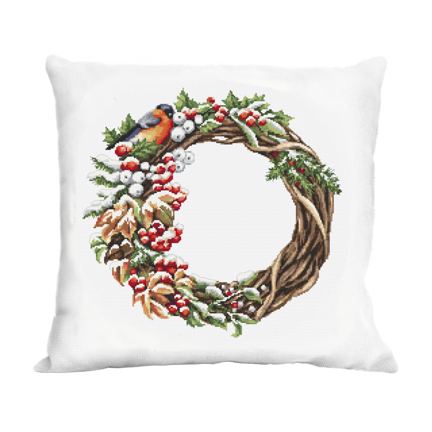 Cross stitch pattern for a phone - Cushion with a winter wreath