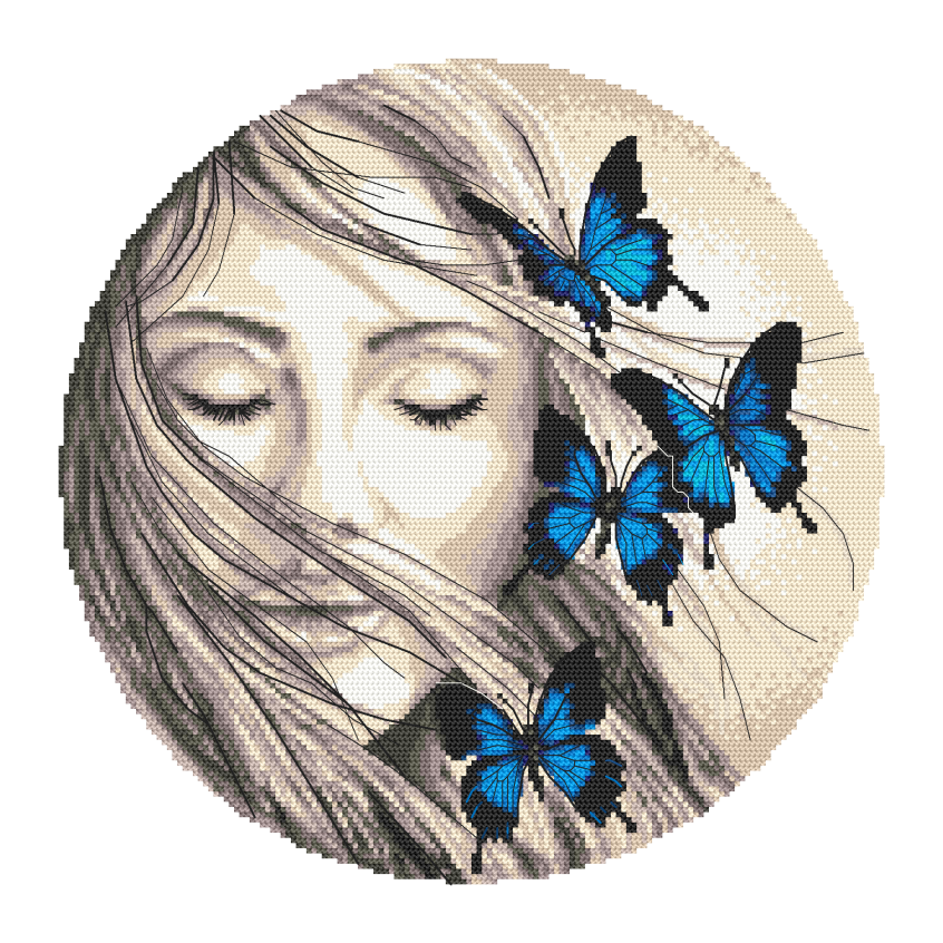 Cross stitch pattern for a phone - Woman with butterflies