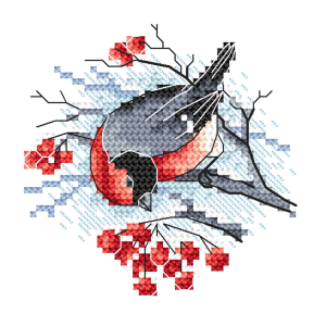 W 10817 Cross stitch pattern PDF - Bullfinch on a rowan