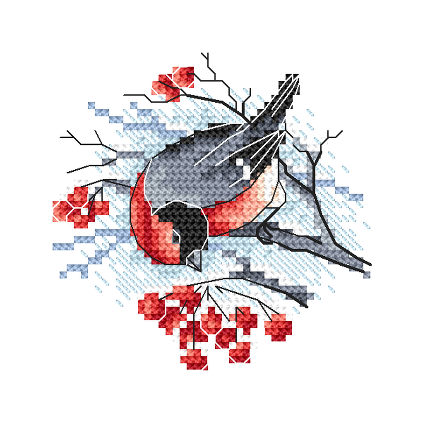 Cross stitch pattern for a phone - Bullfinch on a rowan