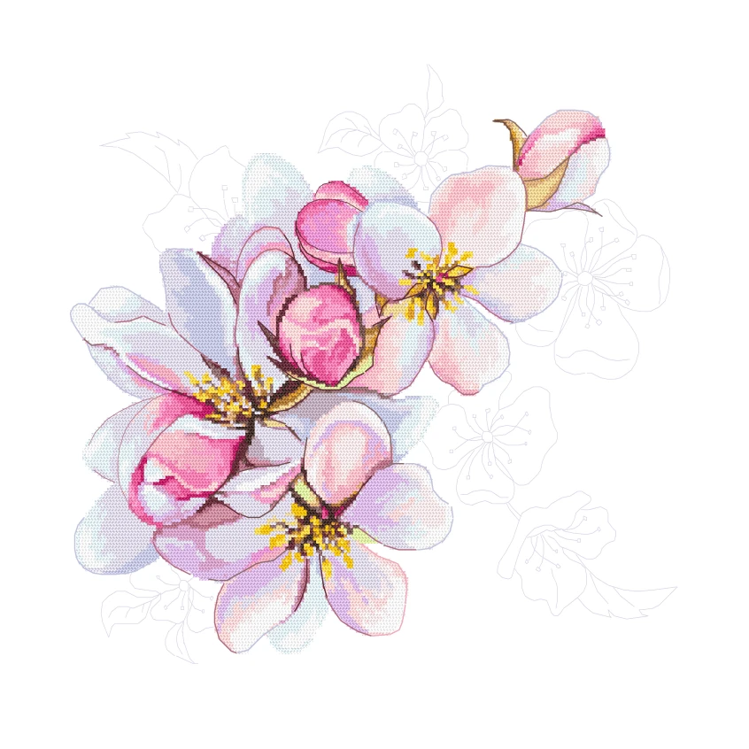 Vzor na vyšívání na mobil - Jabloňové květy