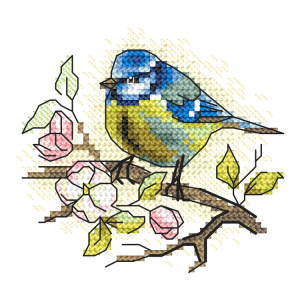 W 10826 Cross stitch pattern PDF - Tit on the apple tree