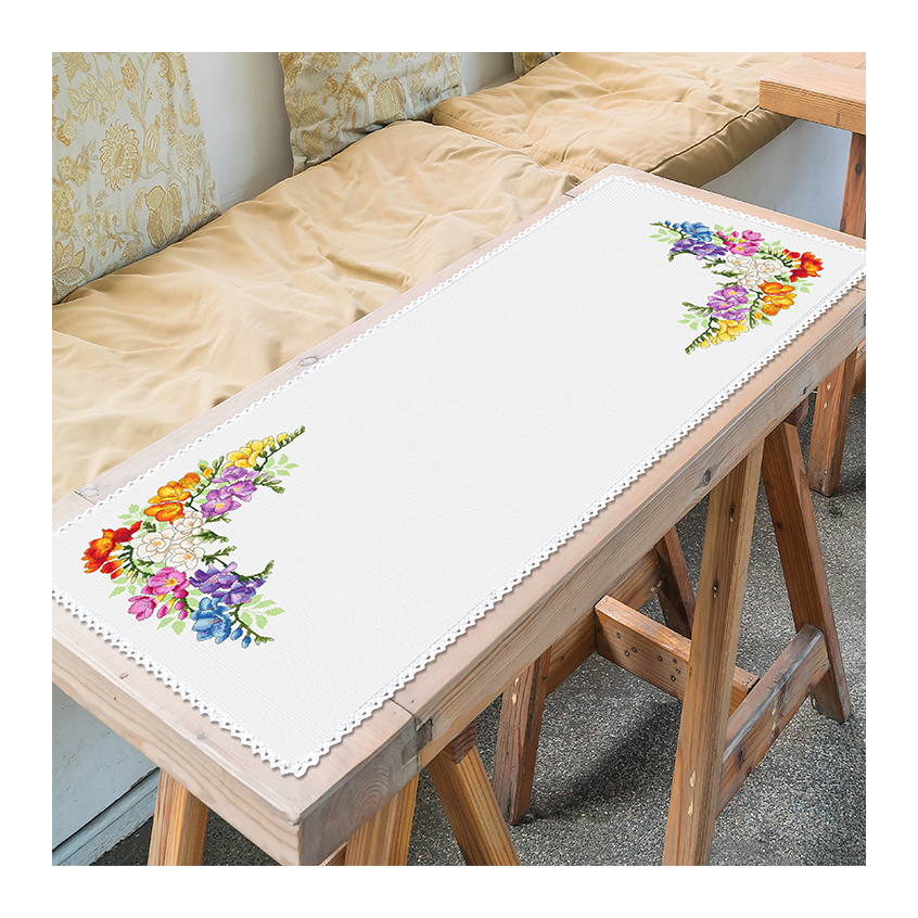 Cross stitch pattern for smartphone - Table runner with freesias