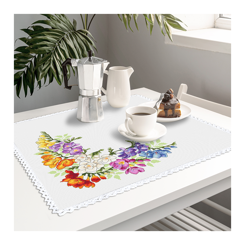 Cross stitch pattern for smartphone - Napkin with freesias