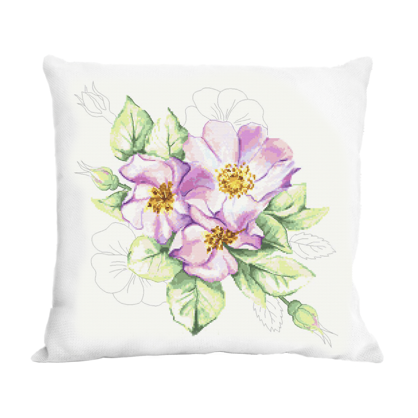 Cross stitch pattern for a phone - Cushion with wild rose