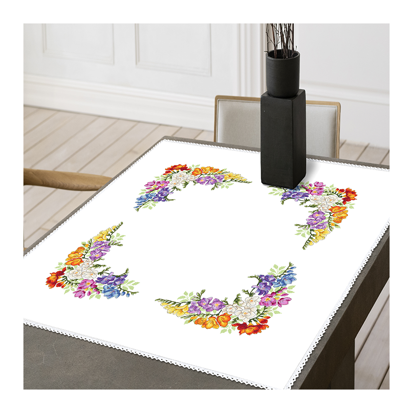 Cross stitch pattern for smartphone - Tablecloth with freesias