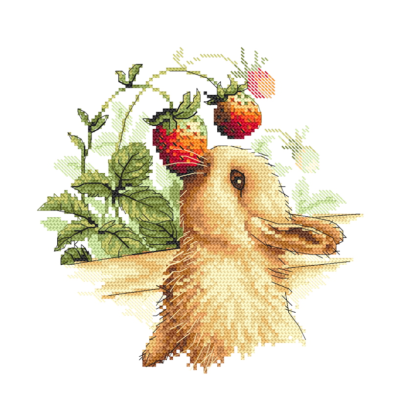 Cross stitch pattern for a phone - Bunny with strawberries