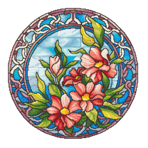 W 10771 Cross stitch pattern PDF - Stained glass flowers