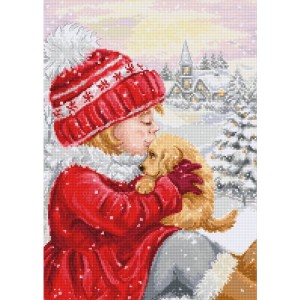 LS BU5027 Cross stitch kit - Girl kissing puppy