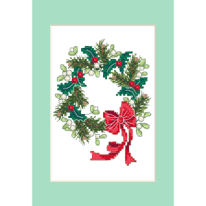 ZU 10855 Cross stitch kit - Card - Christmas wreath with a bow