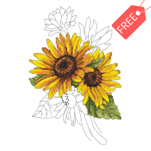 W 10322 Free Cross stitch pattern PDF - Stately sunflower
