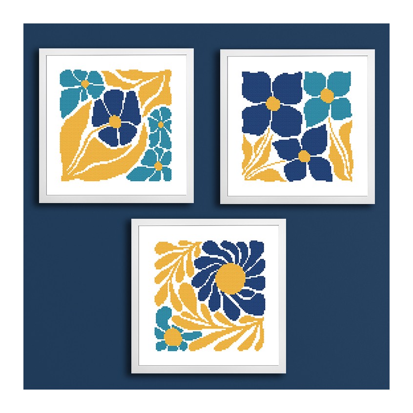 Vzor na vyšívání na mobil - Asketické květiny - triptych