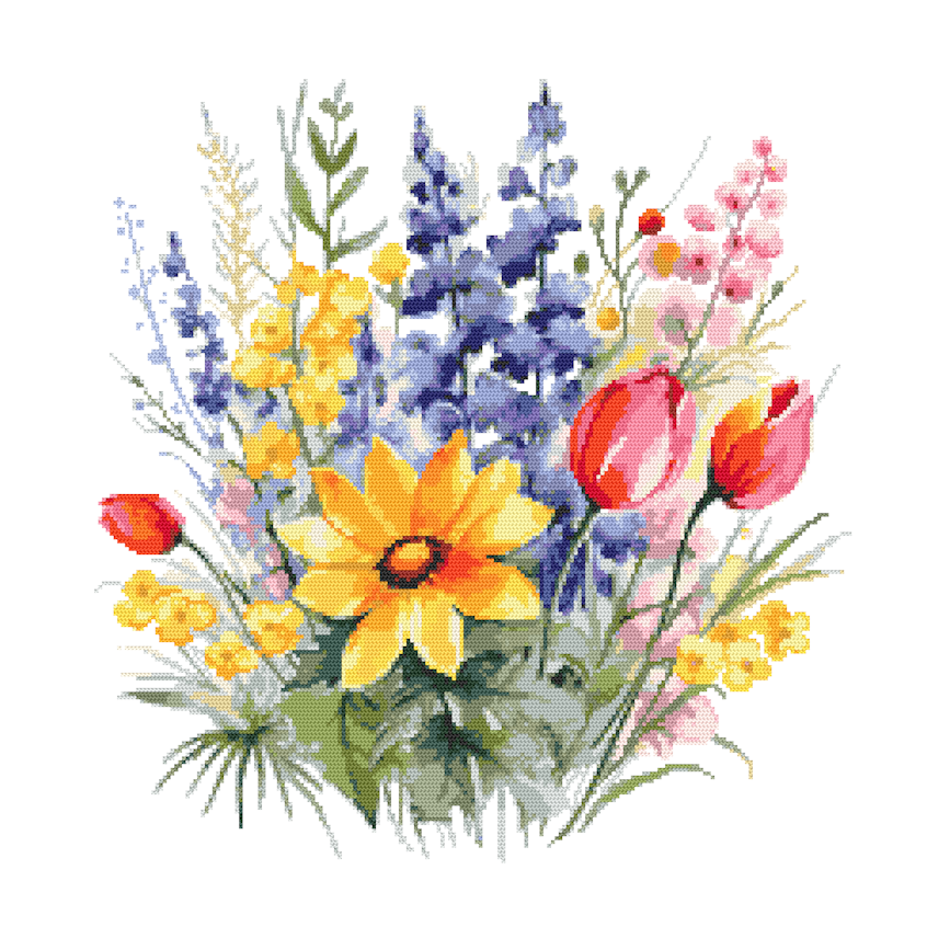 Cross stitch pattern for a phone - Flowers with delphiniums