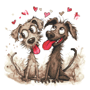 S 10879 Cross stitch pattern for a phone - Valentine's Day doggies