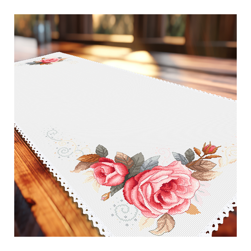 Cross stitch pattern for a phone - Vintage rose table runner