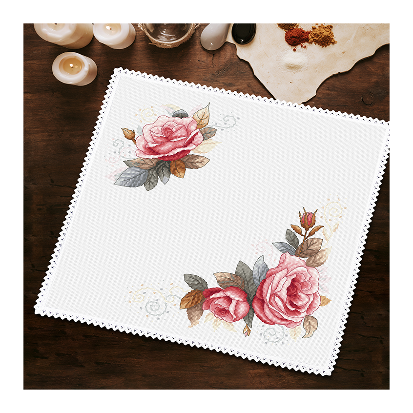 Cross stitch pattern for a phone - Vintage rose napkin