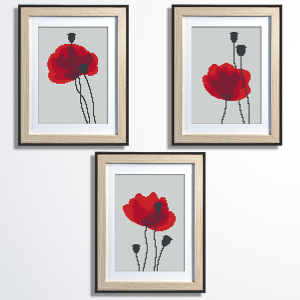 S 11014 Cross stitch pattern for a phone - Carmine poppies - triptych