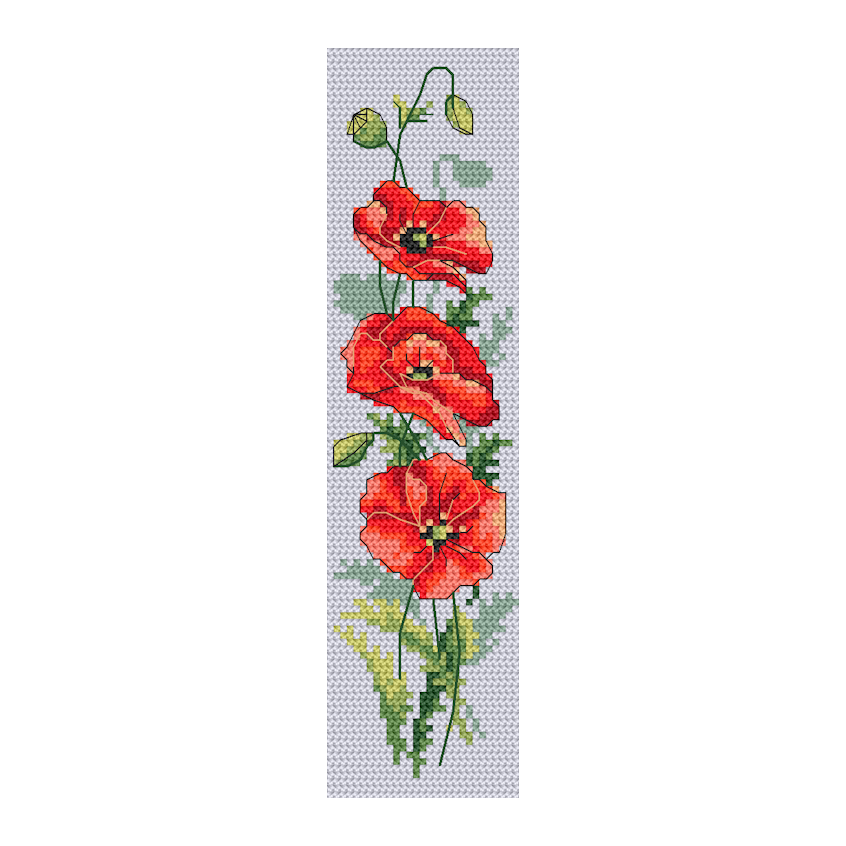 Cross stitch pattern for a phone - Bookmark with poppies
