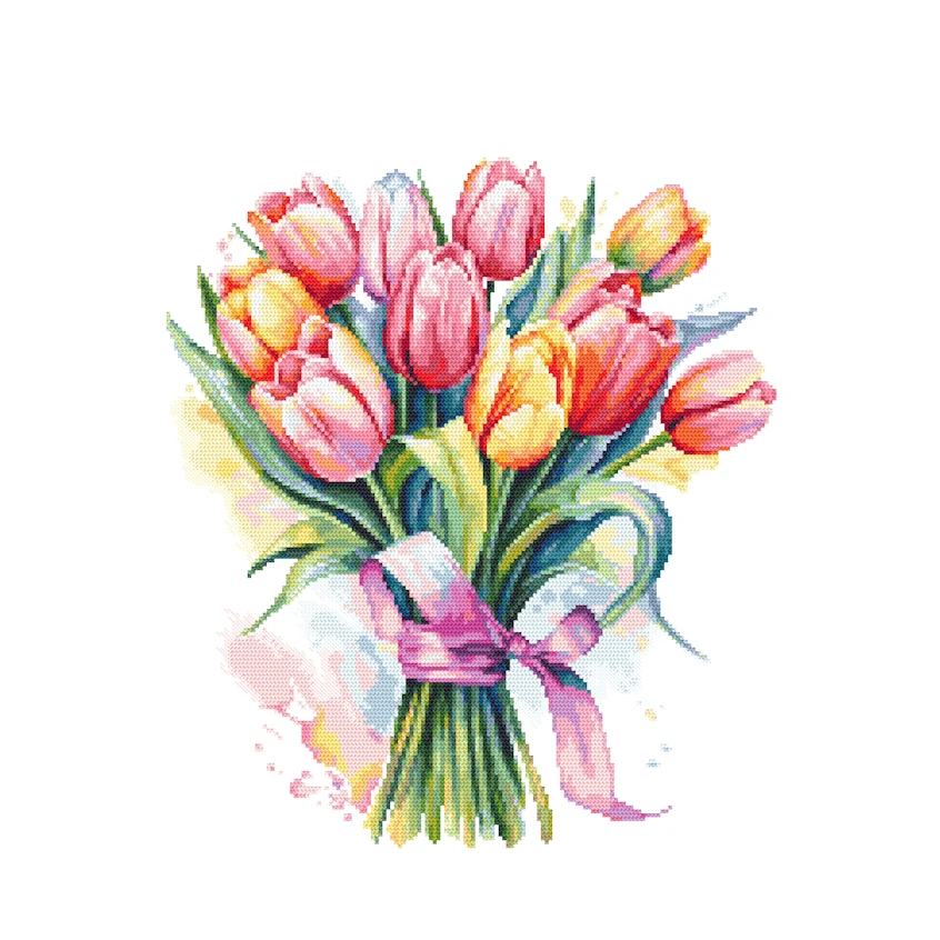 Vzor na vyšívání na mobil - Akvarelové tulipány