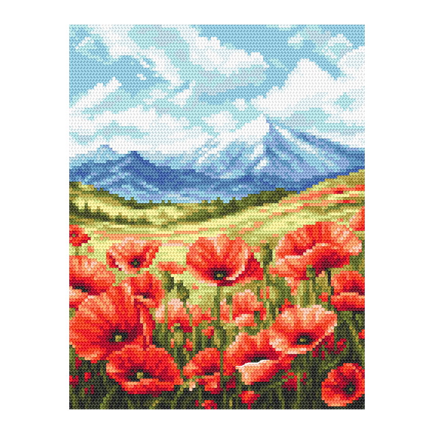 Cross stitch pattern for a phone - Meadow with poppies