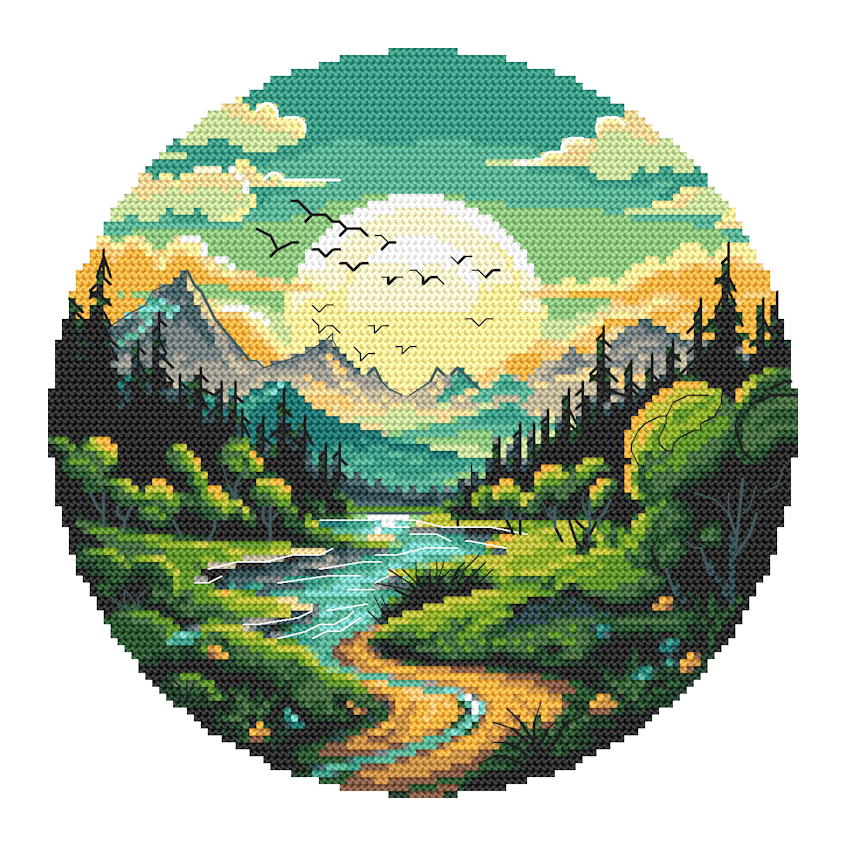 Cross stitch pattern for a phone - Picturesque valley