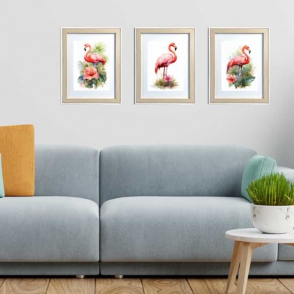 0131-21X27X3B Set of pictures - Flamingos - 3 pcs 21x27 cm